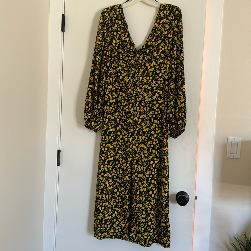 Top Shop yellow and black floral long sleeve dress